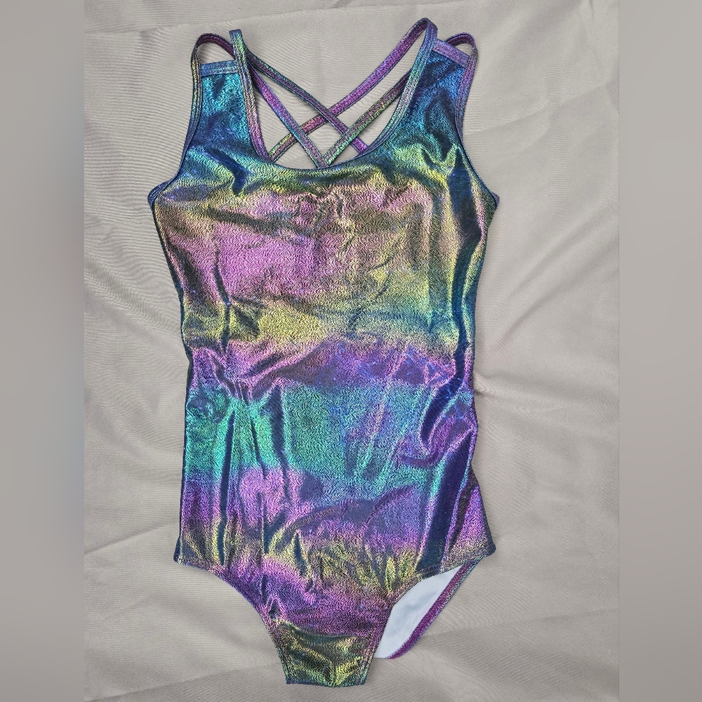 Shimmering Multicolor Gymnastics Bodysuit With Matching Shorts NWT
